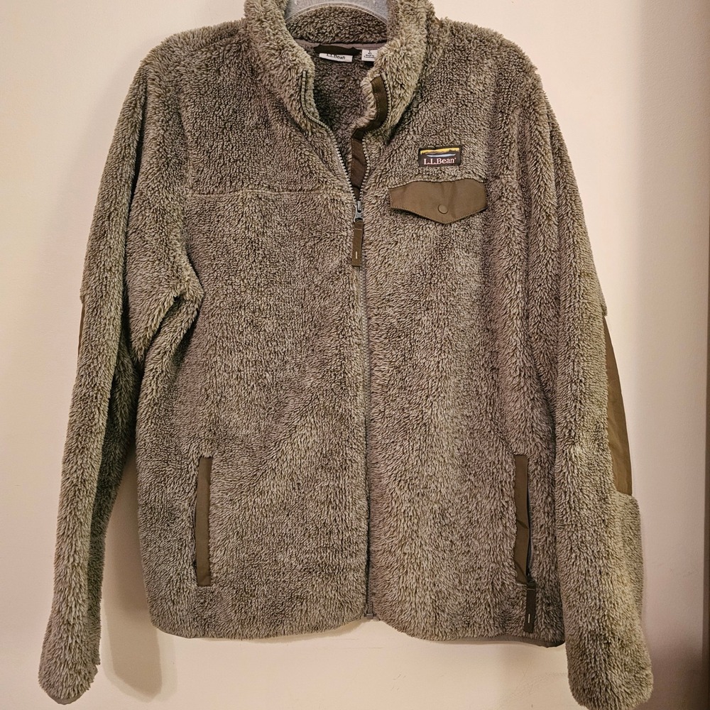LL Bean Hi-Pile Fleece Full Zip Jacket Brown Large 505250 Sherpa Lined